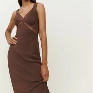 Reformation Provence Silk Dress - Cafe (M)